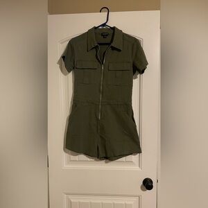 Olive Green Short Sleeve Jumpsuit